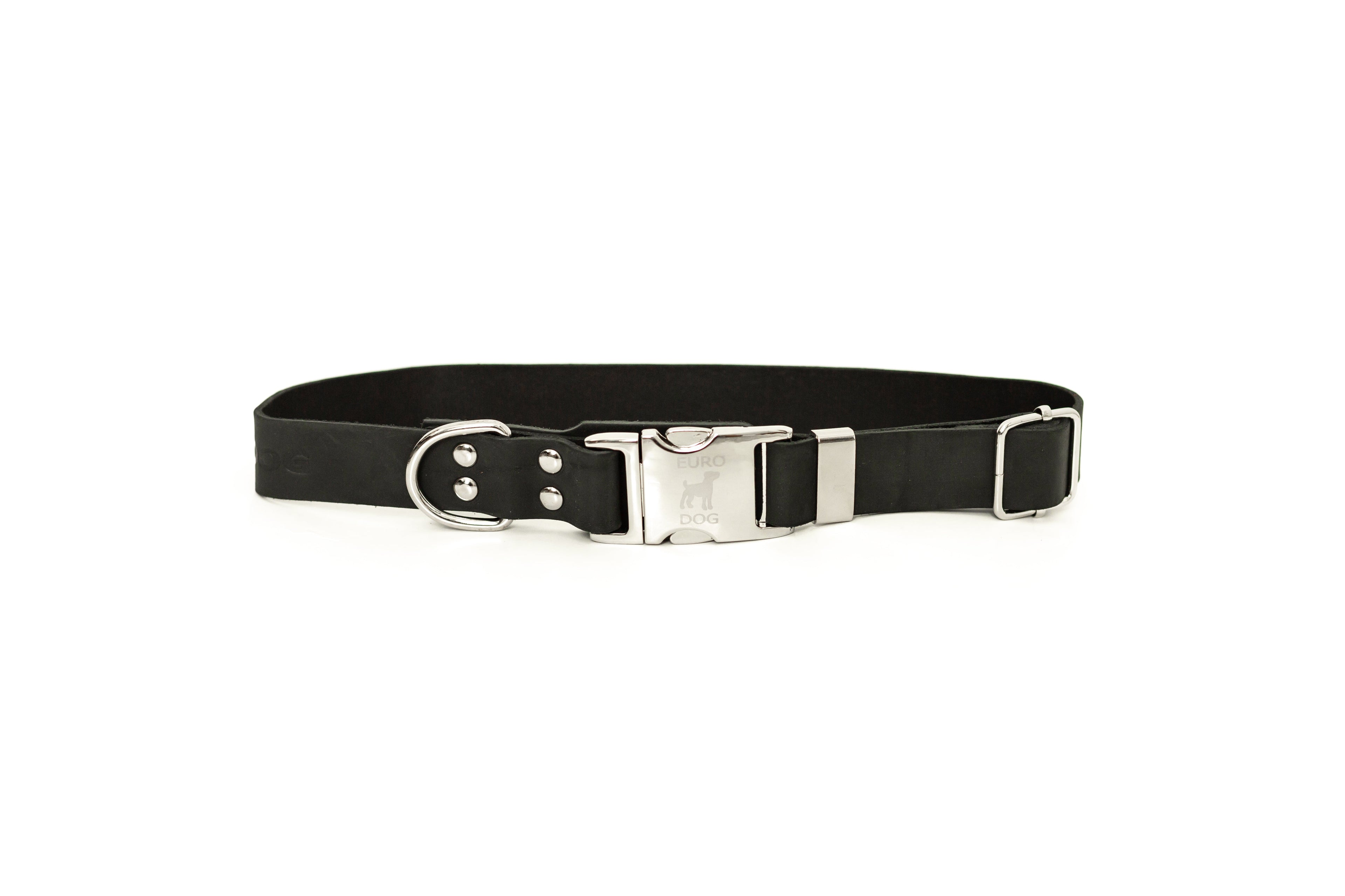 Modern Style Quick-Release Midnight Black Leather Dog Collar